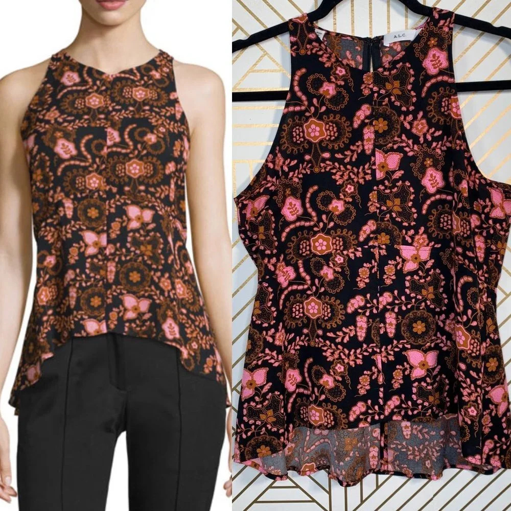 ALC A.L.C. Stuart‎ Blouse Tank Top Top Sleeveless Henna Paisley Silk Pink Size 2